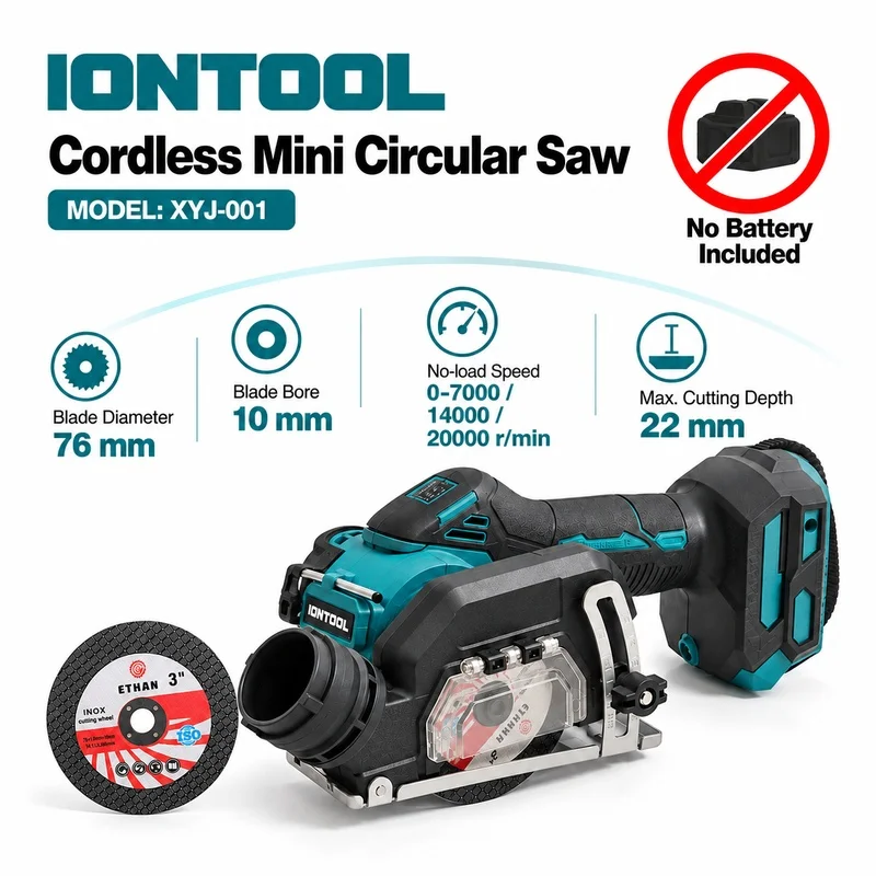 IONTOOL 76mm Cordless Mini Circular Saw 22mm Max Cutting Depth for Wood Sheet Cutting Home DIY Woodworking Tool Only