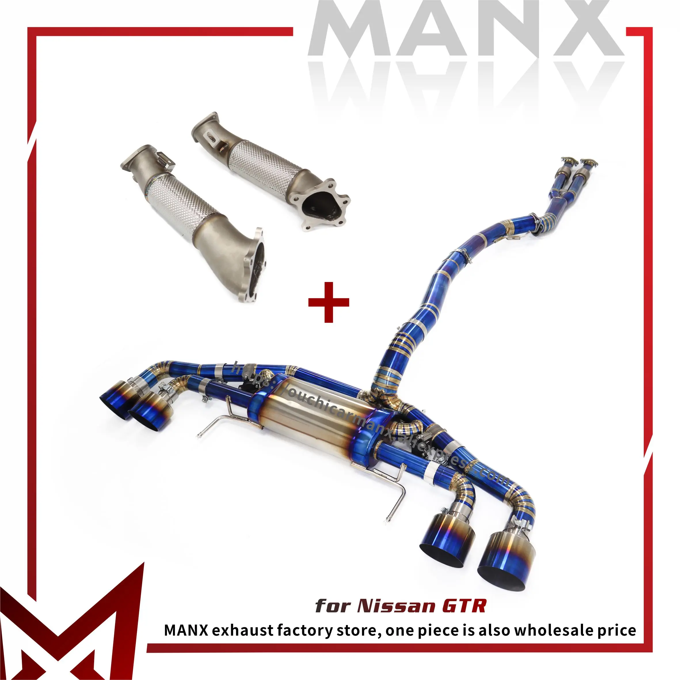 

MANX Catback Ti Downpipe SS304 for NISSAN GTR R35 with Catalytic Converter Electronic valve Baked blue Exhaust system