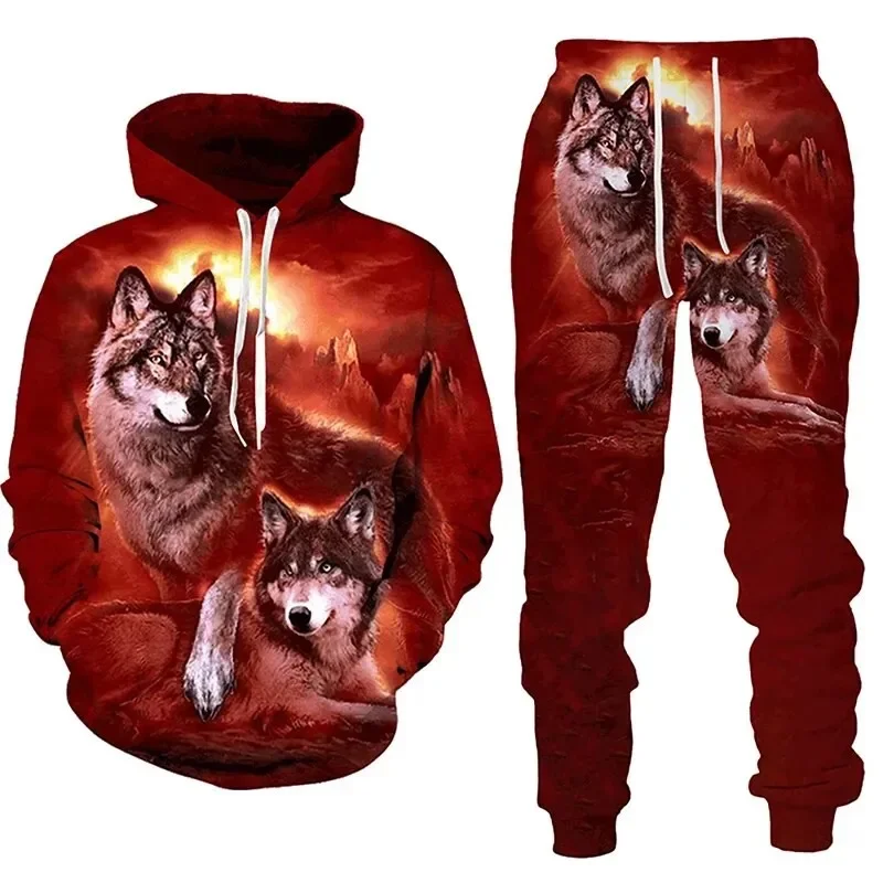 Men Hoodies Suit Animal Wolf 3D Printed Autumn Winter Tracksuit/Pants Long Sleeve Pullovers Colorful Casual Oversize Hot-selling