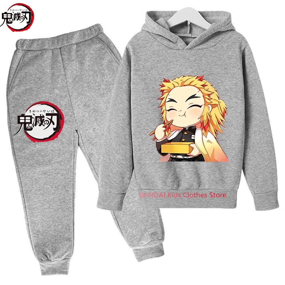 Anime Demon Slayer Hoodie Set Kids Kamado Nezuko Kimetsu No Yaiba Girls Streetwear Sweatshirts Baby Boys Tops Pullovers Sudadera