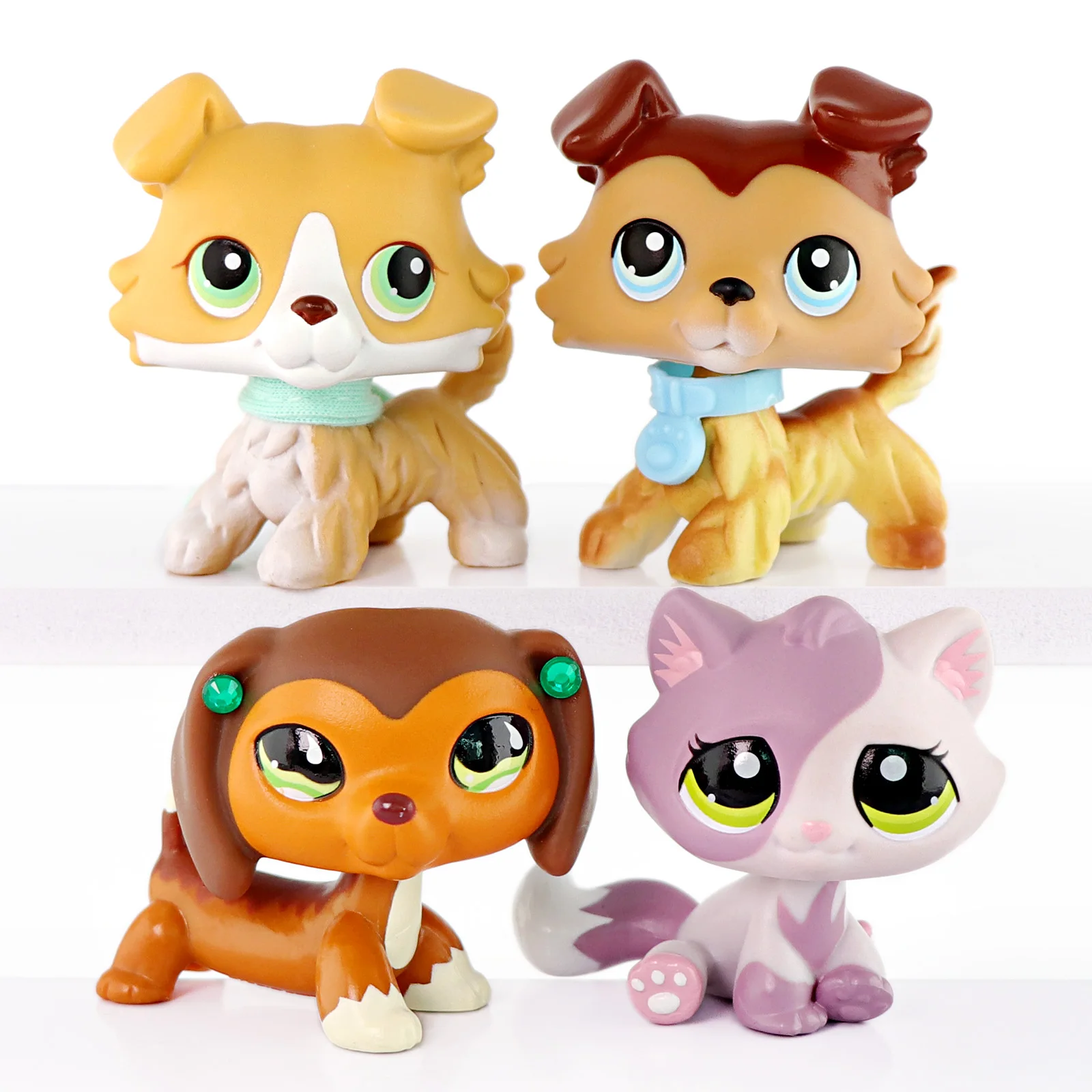 

4 pcs Minilpsshop Big Eyes Bobble Head Toys Collie #272 #58-1 Dachshund #675 Bonbon Cat #1660 Gifts for Children for lps