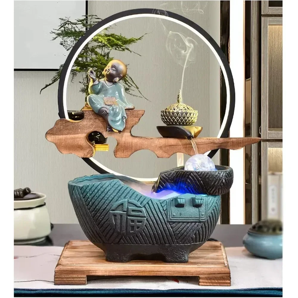 Desktop Fountains Indoor Fountain Table Fountain with LED Lights and Rolling Ball Waterfall Fountain Relaxing Water Feature