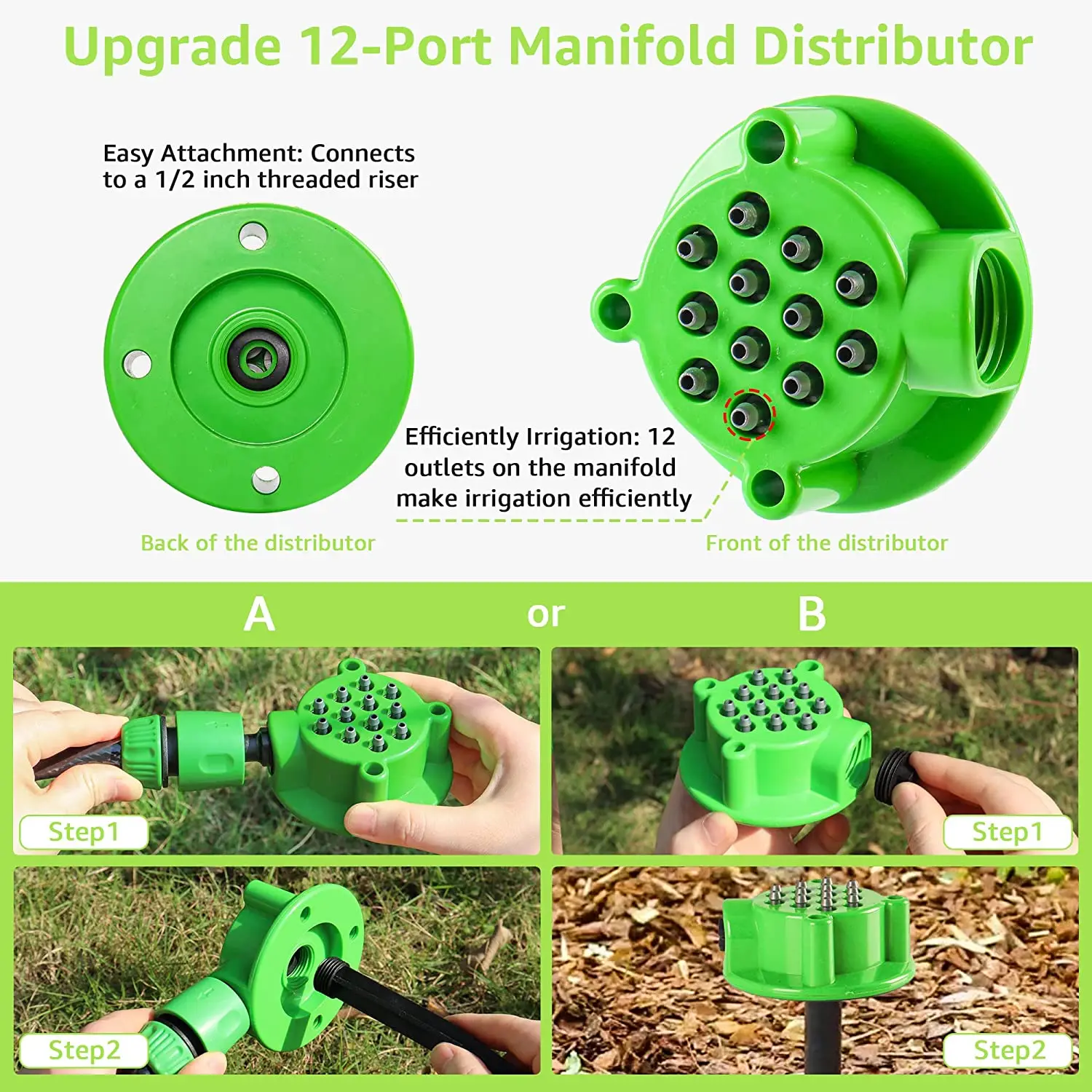 Immagine 5: Kit di irrigazione a goccia da 107FT Sistema di irrigazione da giardino con collettore di irrigazione a 12 porte Tubi di distribuzione da 1/2