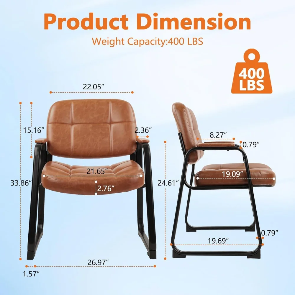 Big Tall 400 lbs Waiting Room Chairs with Padded Arms Leather Guest Chair no Wheels for Office Reception Lobby