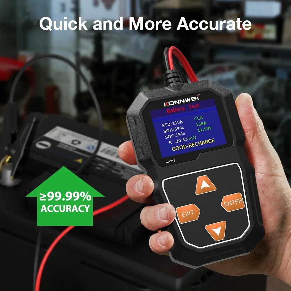 KONNWEI KW218 سيارة دراجة نارية جهاز اختبار بطارية 12 فولت 6 فولت نظام البطارية محلل 2000CCA Chargi ng كران كينغ أدوات الاختبار للسيارة