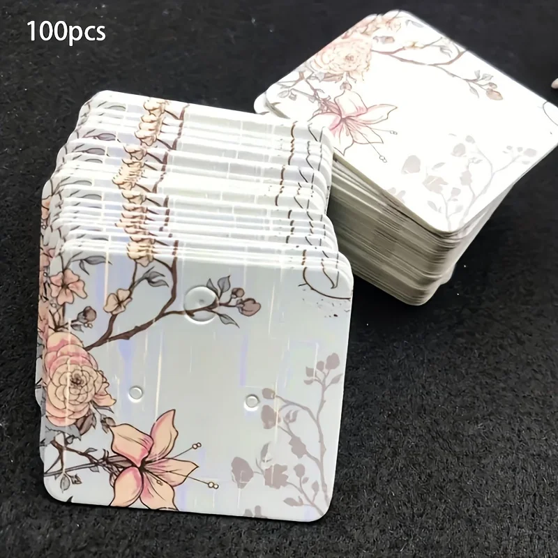 100pcs Chic Floral Earring Display Cards Durable Patterned Paper Elegant Showcase Solution for Jewelry