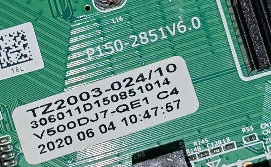 P150-2851V6.0 Fizyczne zdjęcie płyty głównej telewizora 4K z siecią Wi-Fi dla 108--123v 600ma 1.5G+8G v500dj7-qe1