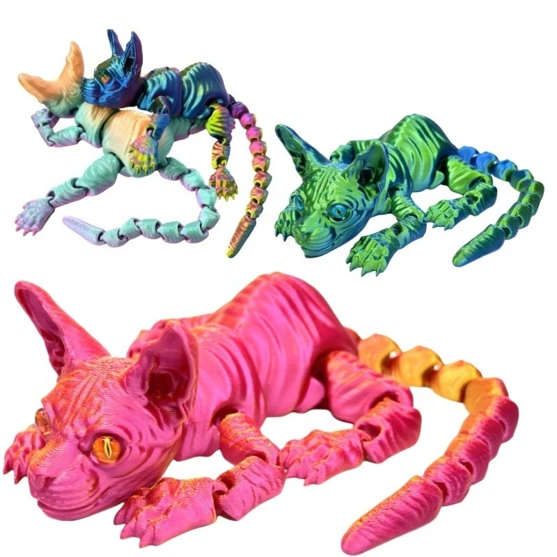 

3D Printed Sphynx Cat Animals Toy Realistic Hairless Figurine Articulated Cat Fidget Toy for Cat Lovers Collector Home Decor