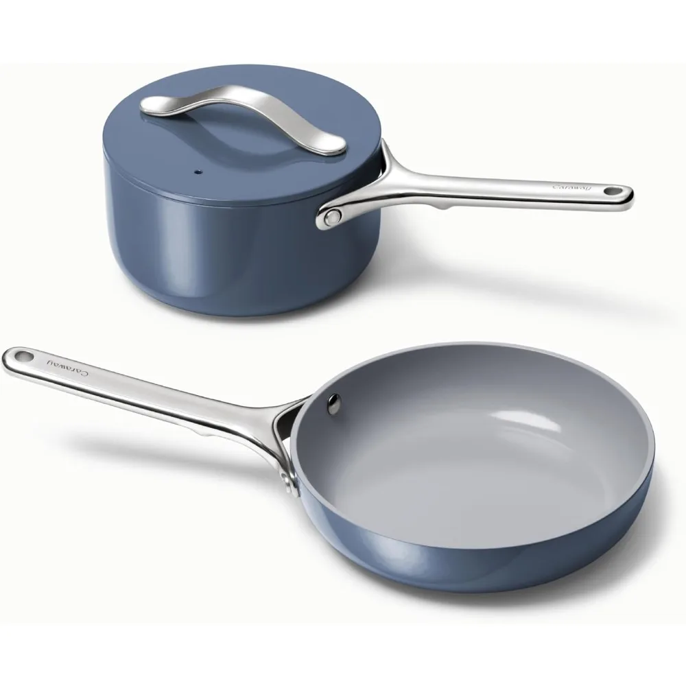 

Mini Cookware Set - Non-Stick Ceramic Fry Pan (1.05 qt, 8") &Sauce Pan (1.75 qt) - Non Toxic,PTFE & PFOA Free -Oven Safe