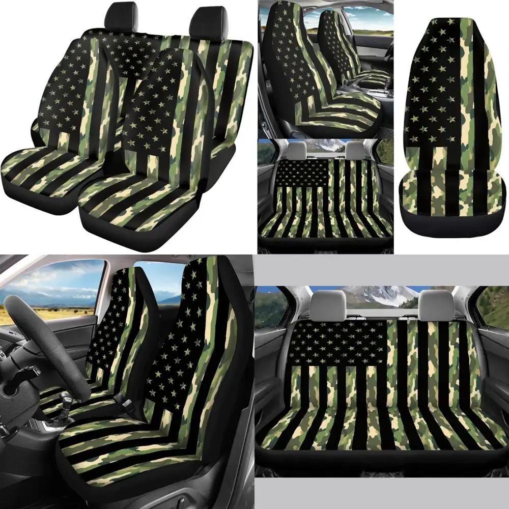 

SEANATIVE Американский флаг Армейский зеленый камуфляжный принт Чехлы на автомобильные сиденья Полный комплект передних и задних разделенных чехлов на автомобильные сиденья с внутренним доступом