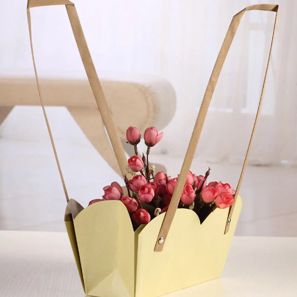 

8pcs Brown Paper Flower Baskets Waterproof Durable Portable For Flower Shop Home Decor Succulent Storage Plant Basket Garden