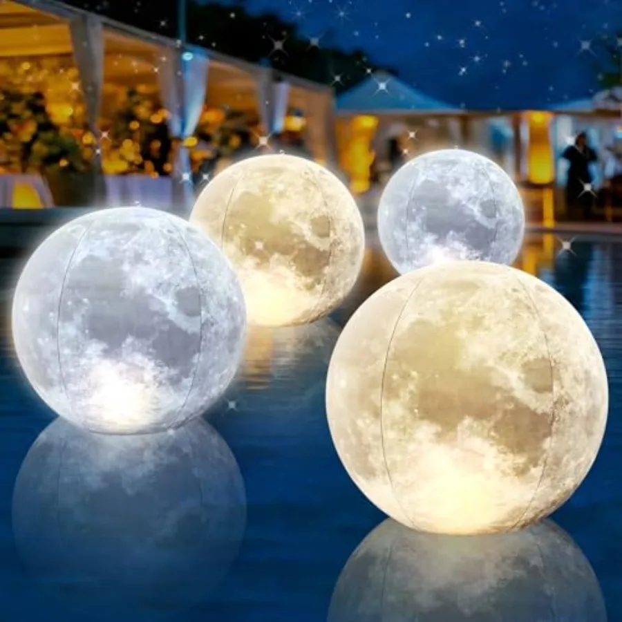 

Solar Powered Full Moon Floating Pool Lights for Outdoor Pools and Gardens - 15 Inflatable Waterproof LED Balls with Cool White