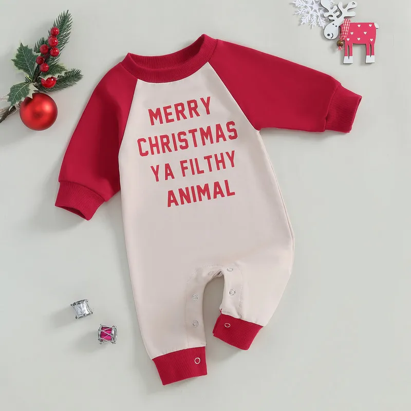 

RUEWEY 0 to 18 Months Christmas Baby Girl Boy Romper Letter Print Long Sleeve Crew Neck Full Length Jumpsuit Baby Clothing