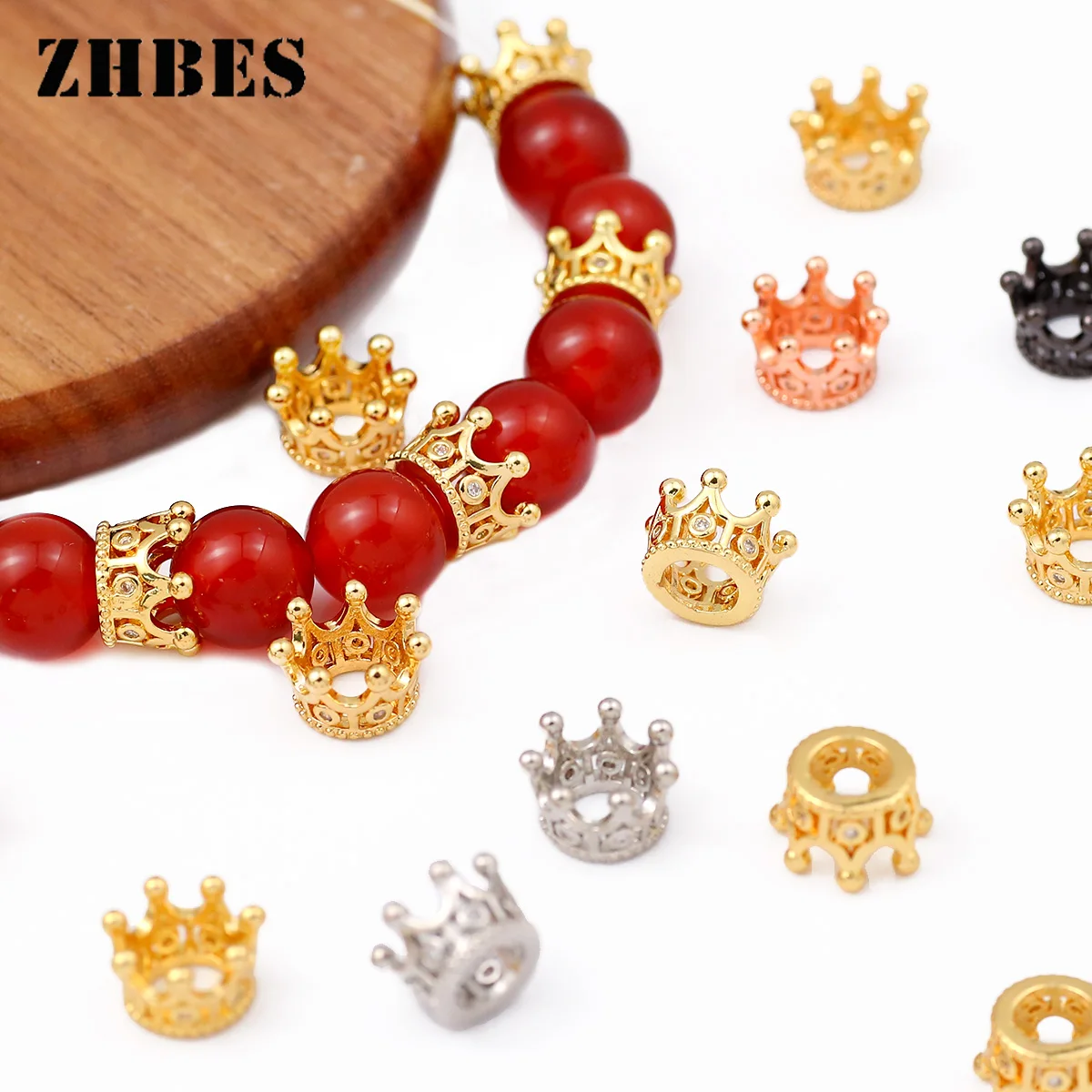 

4PCS White Zircon Crown Spacers Beads For Jewelry Bracelet making DIY Metal Copper Pave Crystal loose beads Accessories