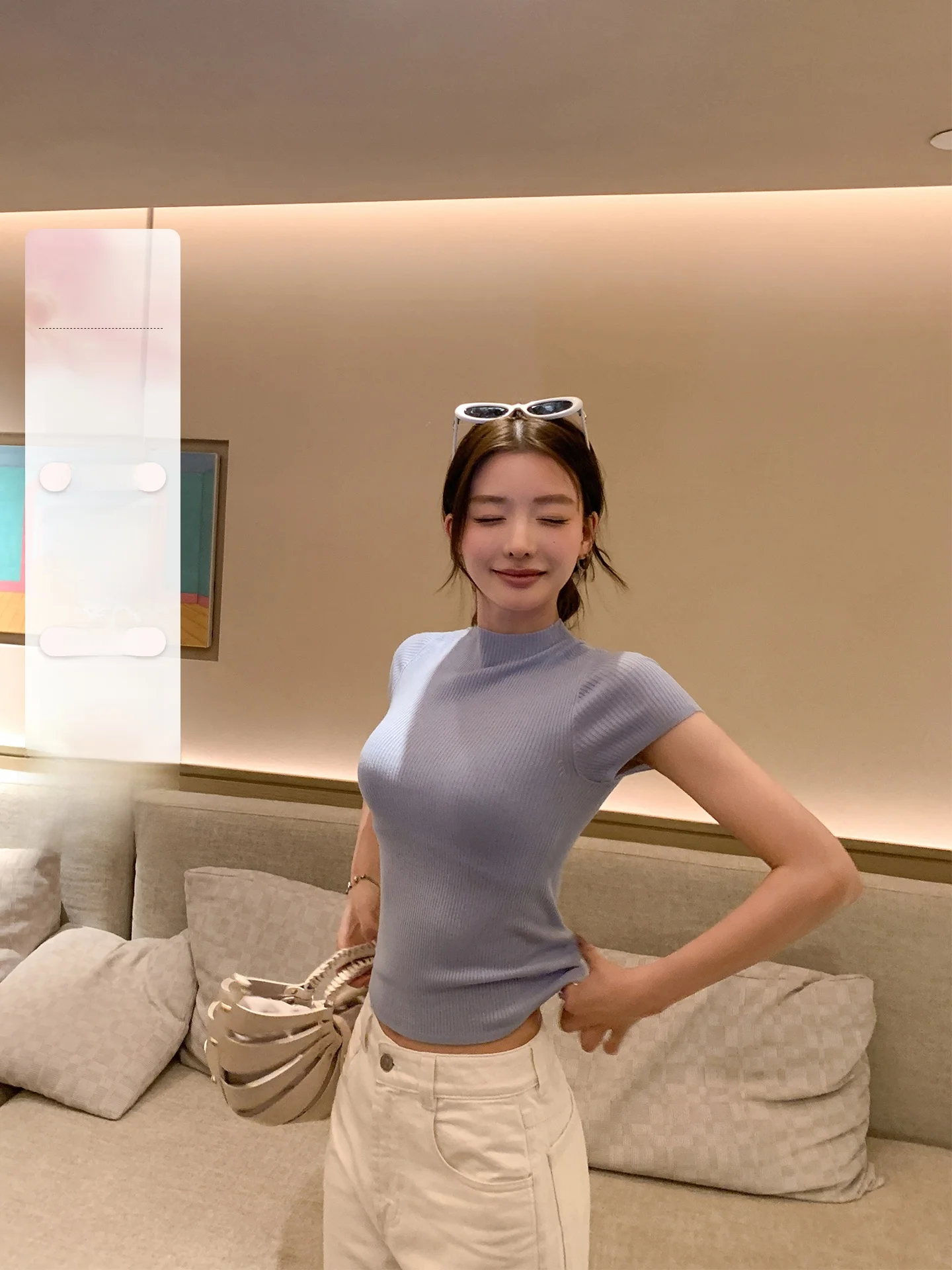 

Ada Miss Half High Collar Short Sleeve Women's Knitted Shirt Slim Fit Full Wool Summer New Style Soft Comfortable Commute Style