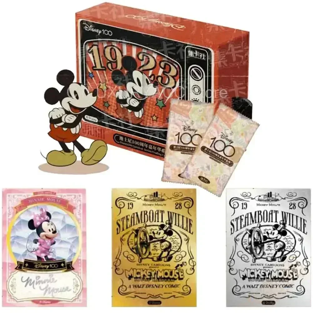 Genuine Disney 100 Carnival Series Trading Cards for Children Mickey Friends Zootopia Stitch Bear Collection Card Kids Toy Gift