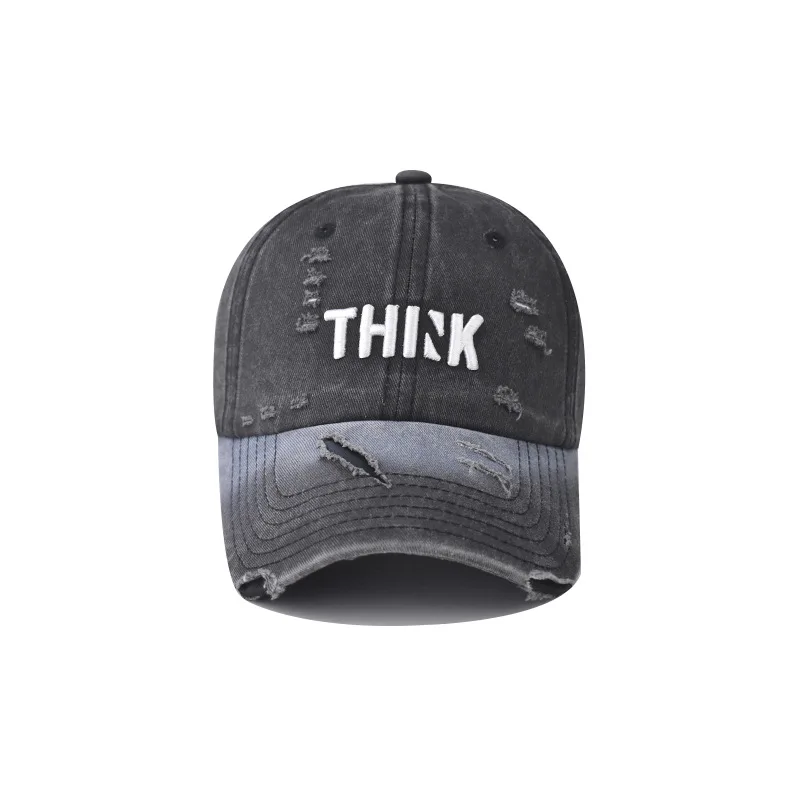 Baseball Cap Gradient color THIIK Hole washing letter Pattern Snapback Hat Sun hat Autumn baseball cap Hip Hop Fitted Cap