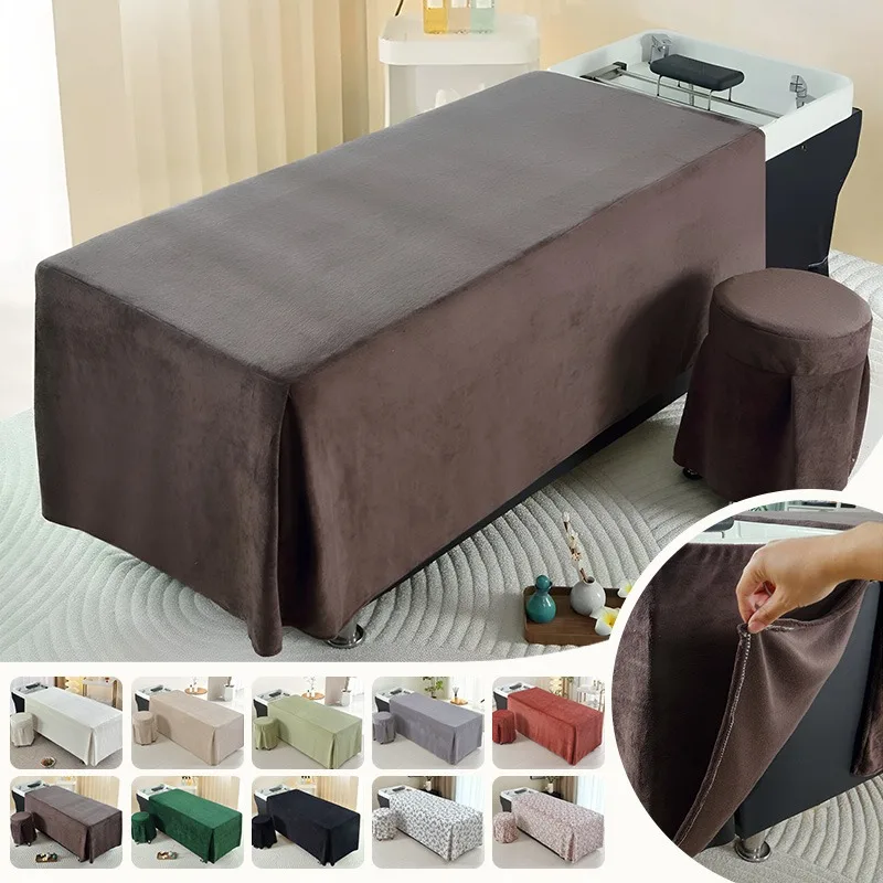 Warm Milk Fleece Shampoo Bed Cover 70x150cm, Hair Washing Bed Sheet for Hair Salon Barber Shop Head Spa Thai Massage