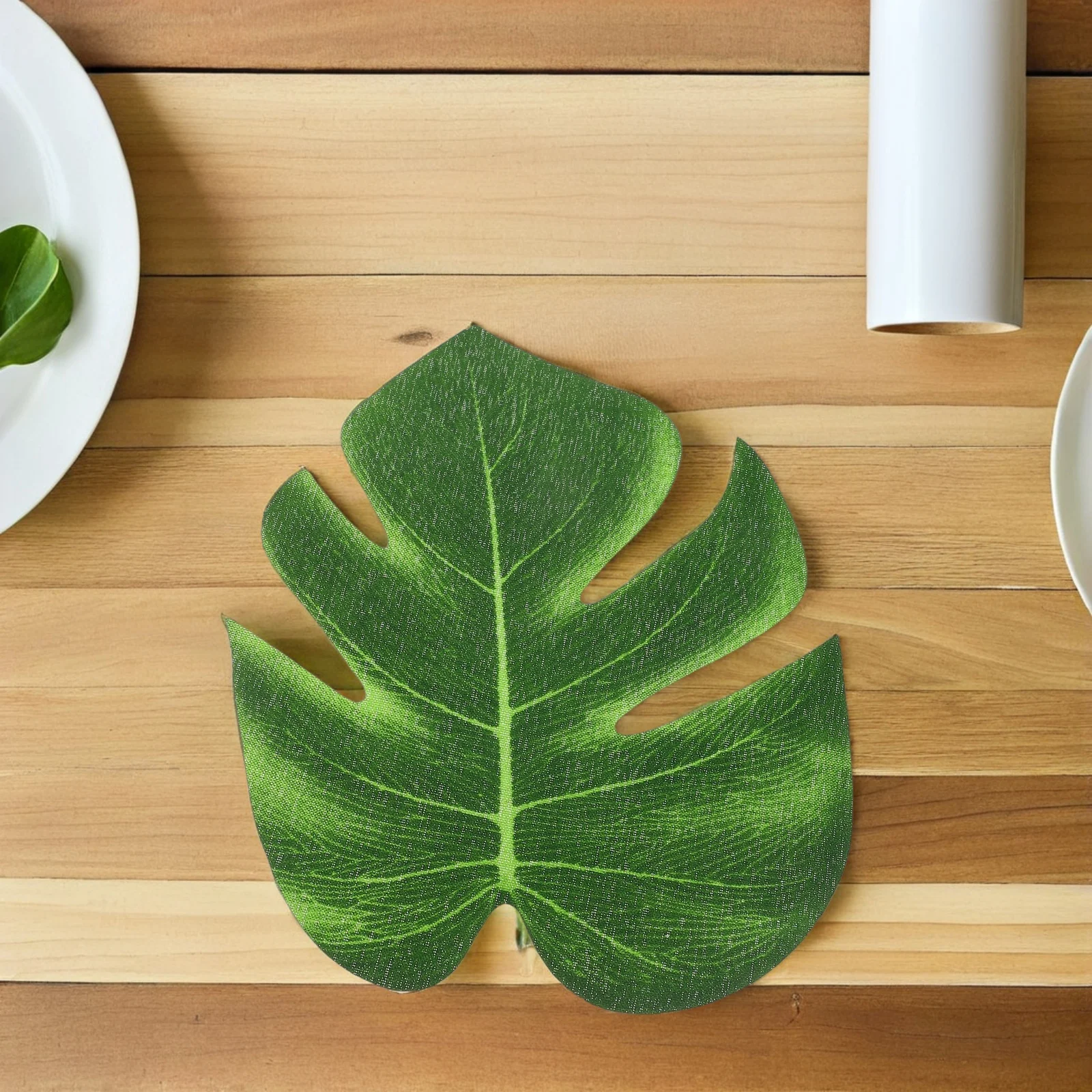 

48Pcs Faux Monstera Leaves Lifelike Artificial Greenery for Tropical Party Decor Hawaiian Luau Table Decoration