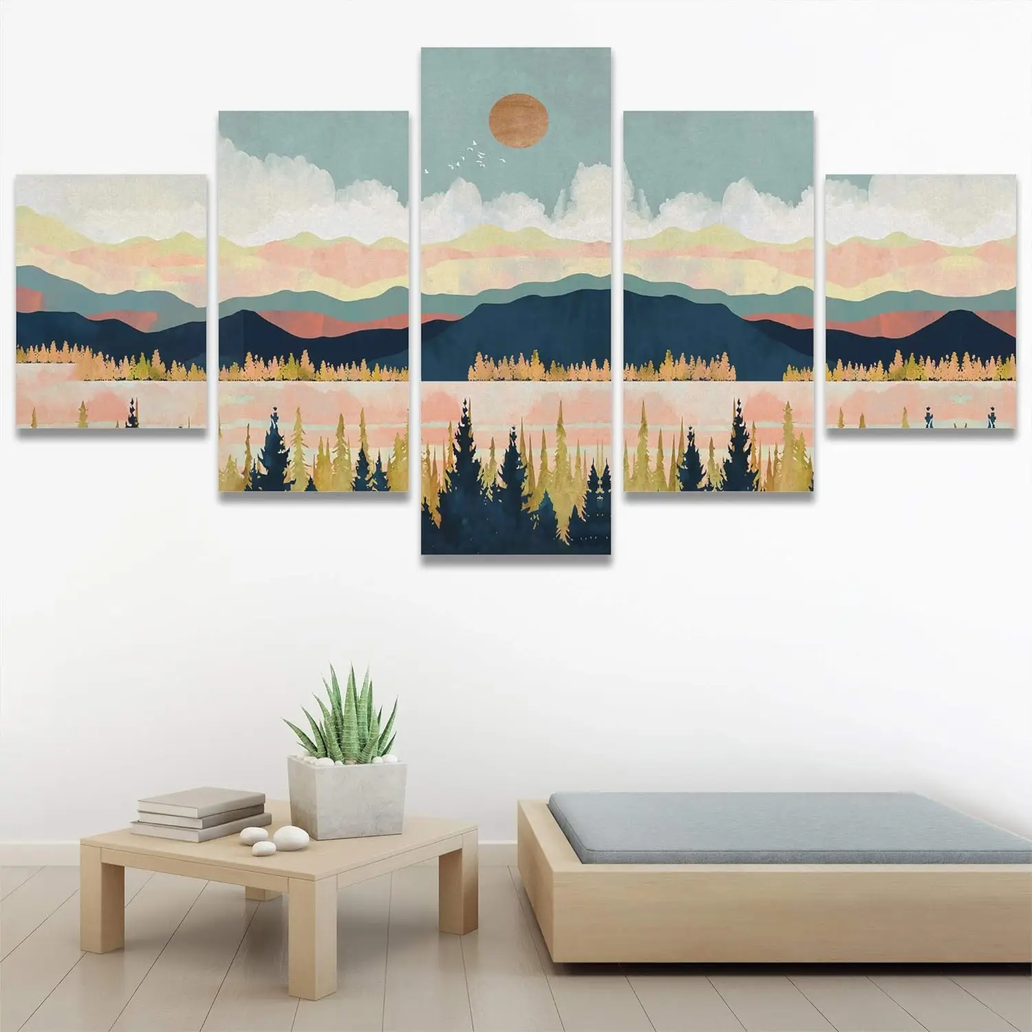 

Canvas Wall Art Print Nature Wilderness Illustrations Minimalism Rustic Landscape Colorful for Living Room,Bedroom,Office