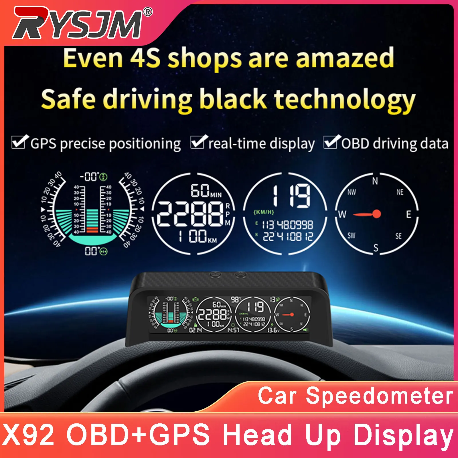 

X92 LCD OBD+GPS проекционный дисплей с HD цветным экраном, измеритель скорости, напряжения, пробега, автомобильный компас, дисплей высоты