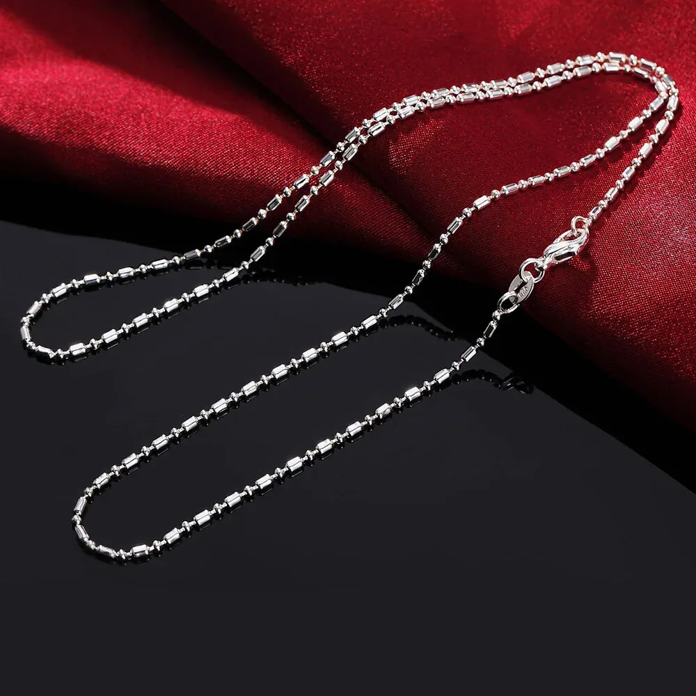 1pcs 925 Sterling Silver Bamboo Chain Necklace 1.2mm Width 16-30 Inches Length for Women Men Fashion Wedding Charm Jewelry