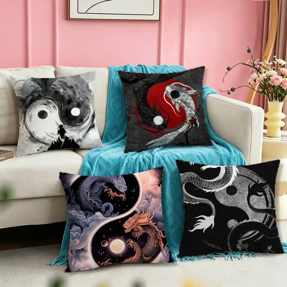 Japanese Art Dragon Yin Yang Square Double-Sided printed Pillow Case Bedroom Bedside Pillow Sofa Cushion Cover