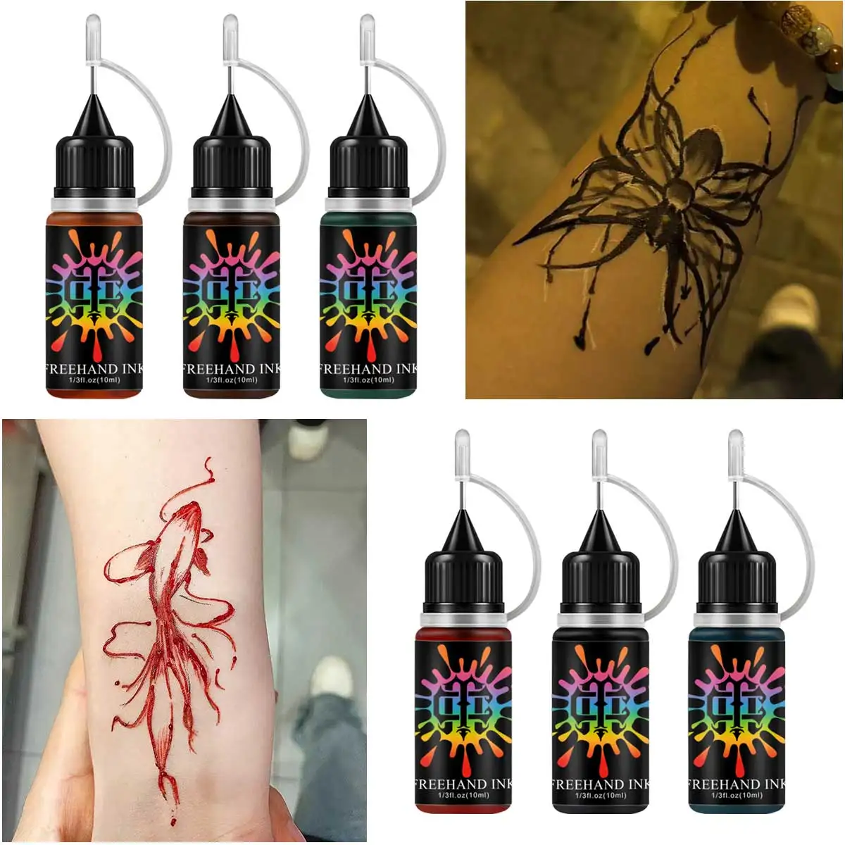 6/8 زجاجات مجموعة حبر الوشم المؤقت مختلط الألوان لجميع القديسين عيد الميلاد الجسم دهان داي مجموعة مكياج الوشم المزيف - Freeh