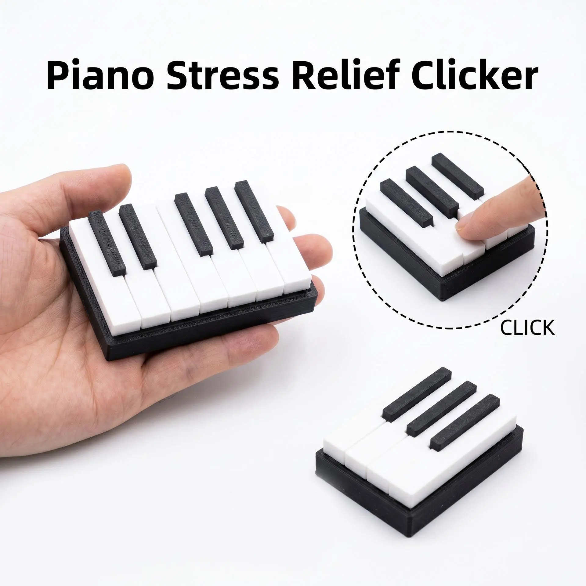3D Printed Keyboard Clicker Piano Keys Click Press Keychain Pendant Stress Relief Decoration Toy Gadget Desk Decompression Toy