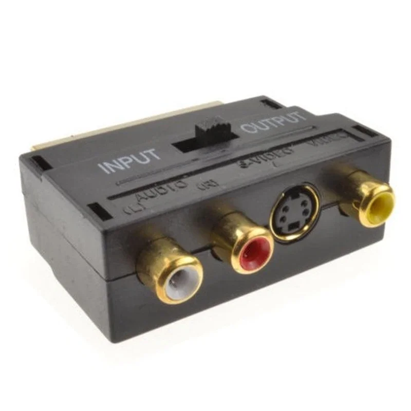 RGB SCART male to 3 RCA female AV audio video M-F adapter converter for TV VCR Scart adapter, with switch, gold-plated connector