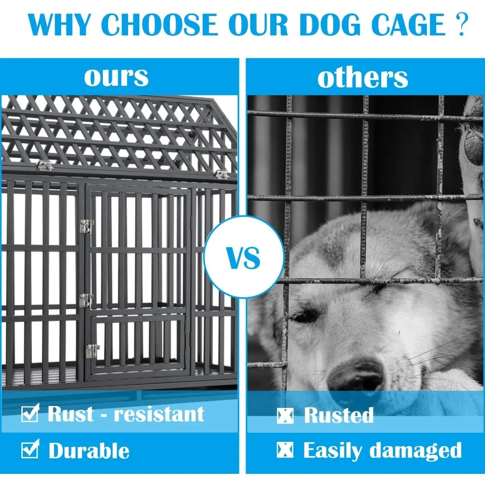 47 Inch Heavy Duty Indestructible XL Dog Crate Steel Indoor Double Door High Anxiety Cage, Kennel with Wheels,  Extra Large