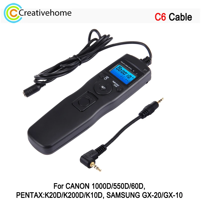 RST-7001 Camera Shutter Release Digital Timer Remote Controller with C6 Cable For CANON 1000D 550D 60D / PENTAX K20D K200D K10D