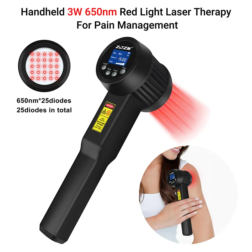 Hand Held Laser Therapy Device for Back Pain Relief Anti-edemic Tissue Repair and Regeneration Wound Healing 3W 650nm 25 Diodes