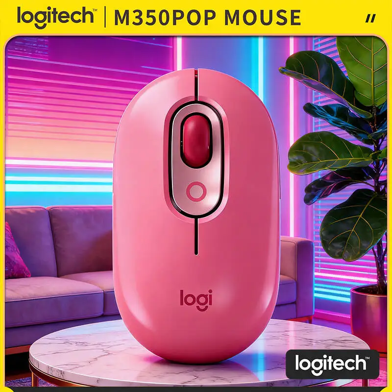 

Тонкая мышь Logitech M350 POP с технологией Silent Touch, из переработанного пластика, Bluetooth Low Energy для macOS, Windows, ChromeOS