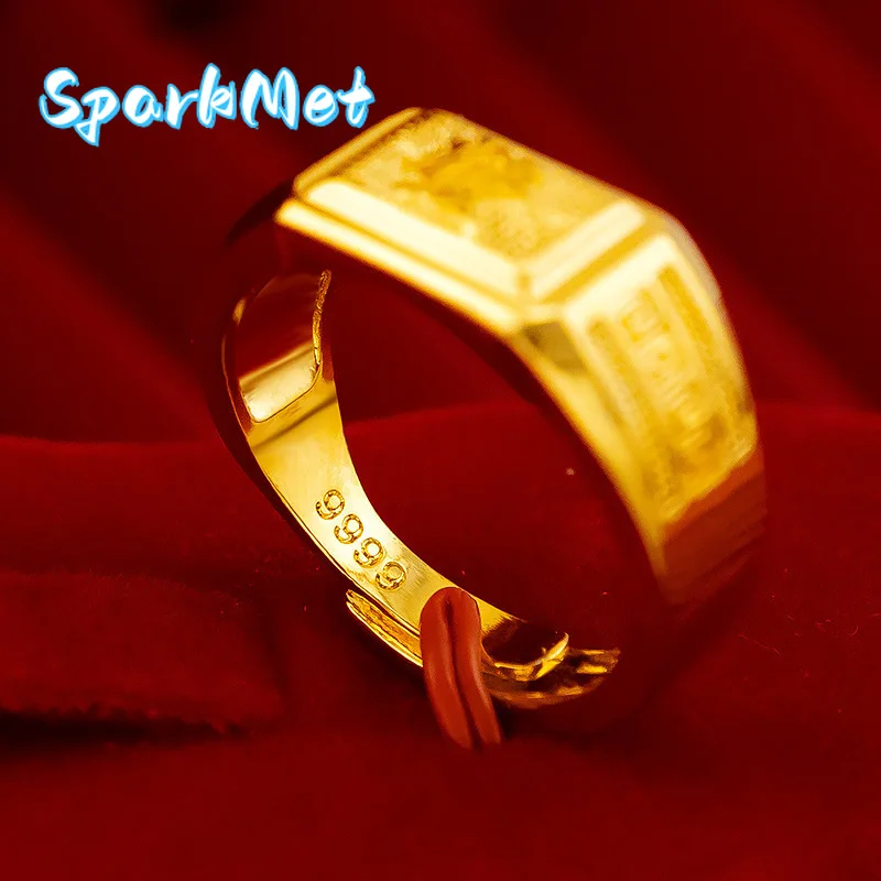 

Sparkmet9999 gold men's rings, wealthy back pattern rings, 24K real gold opening rings, fashionable temperament men's ringsAU750