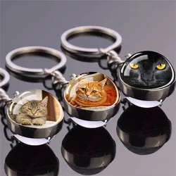 Black Cat Civet Cat Cute Keychain Double Side Glass Ball Pendant Keyring Car Key Decorations Key Chains Animals Jewelry Gift