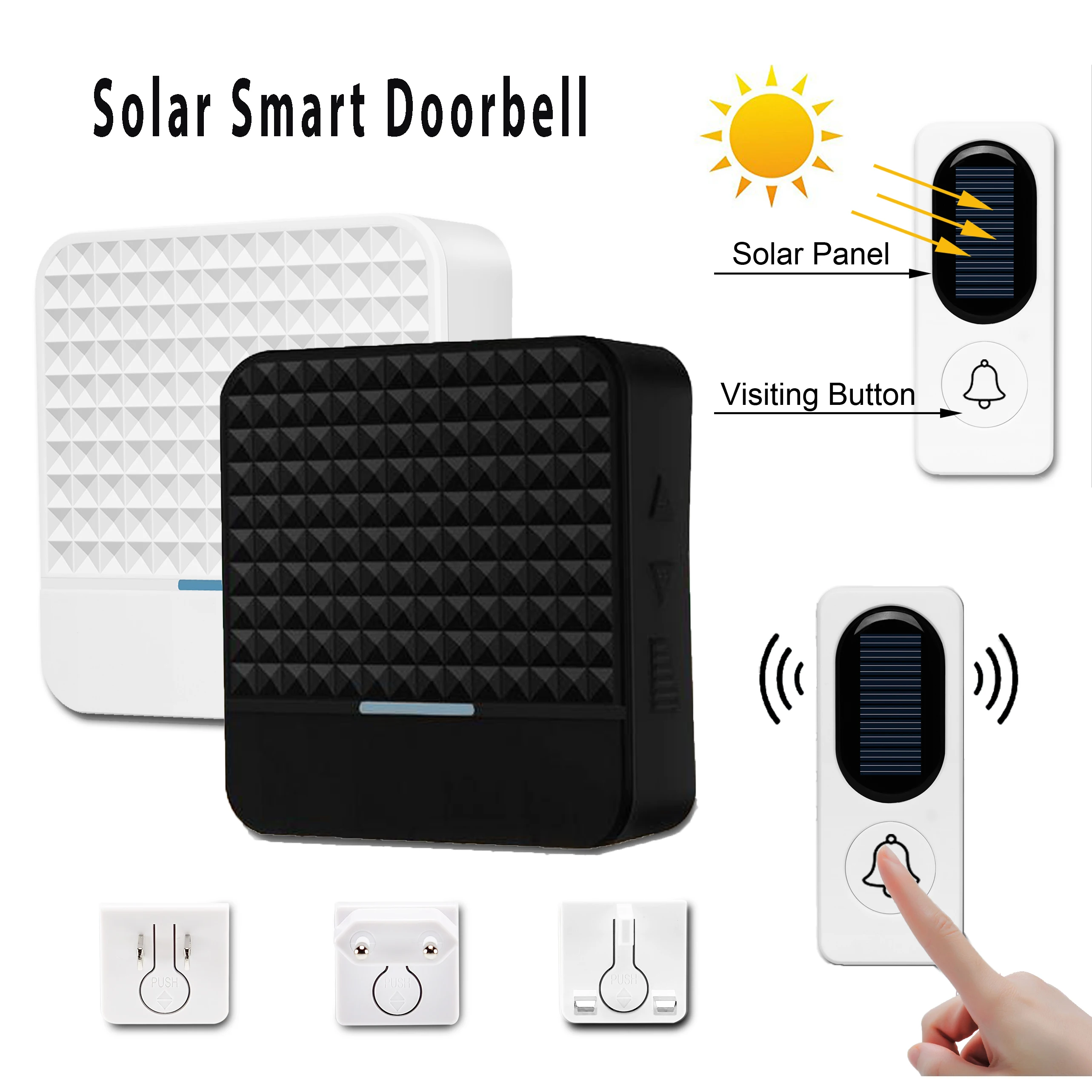 

Home Wireless Doorbell Solar Power Welcome Friend Smart Doorbell 300m Long Range Distance IP65 Waterproof Receiver Door Bell Kit