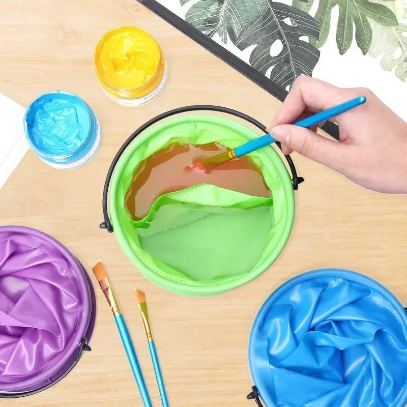 Foldable Telescopic Pen Washing Bucket Creative Paint Brush Washer Portable Painting Beach Bucket with Partition Layer School