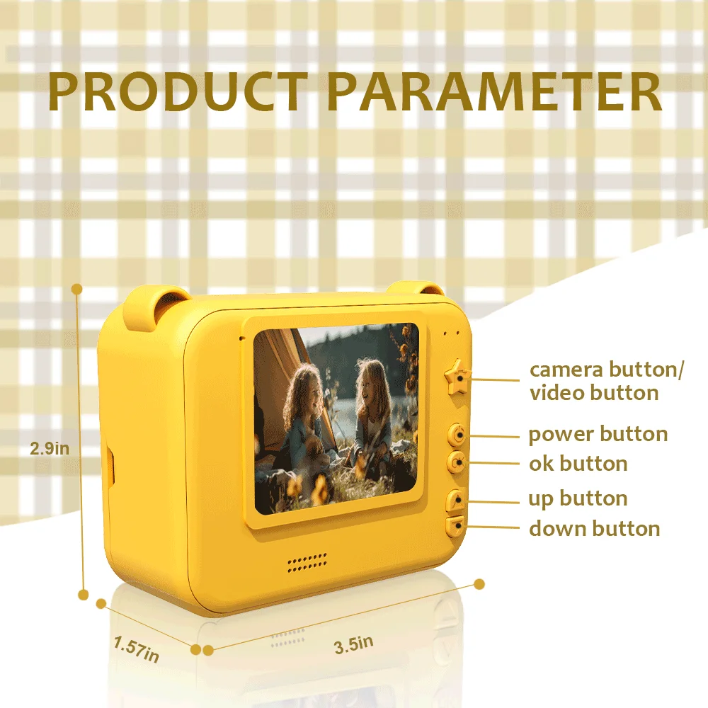 Instant Print Camera, Digital Zero Ink Camera with 3 Rolls of Printing Paper, Christmas Halloween Gift for Girls and Boys