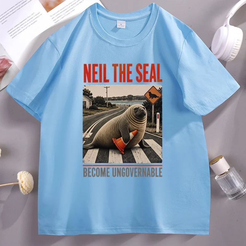 Vintage Neil The Seal Become Ungovernable T-Shirt Men Women Funny Animal Meme T-Shirts Elephant Seal Graphic Tee Streetwear