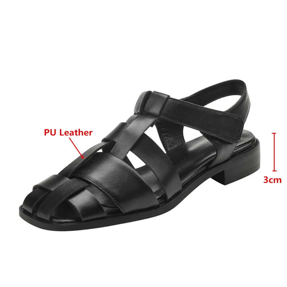 MILI-MIYA New Arrival Women Pu Leather Sandals Weave Upper Thick Heels Square Toe Buckle Strap Plus Size 34-43 Casual Summer