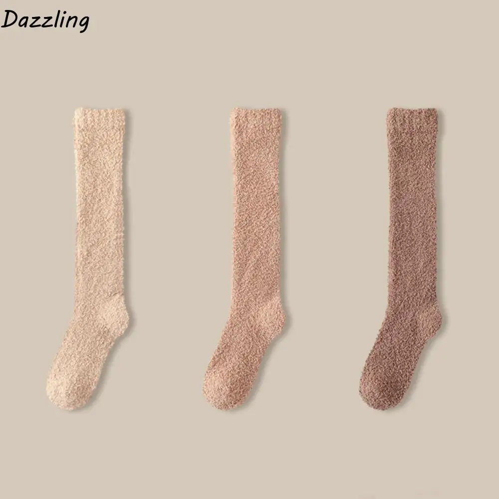 

3Pairs Creative Simple Coral Fleece Socks Winter Sleeping Floor Plush Socks Hosiery Comfortable Winter Thicken Stockings Autumn