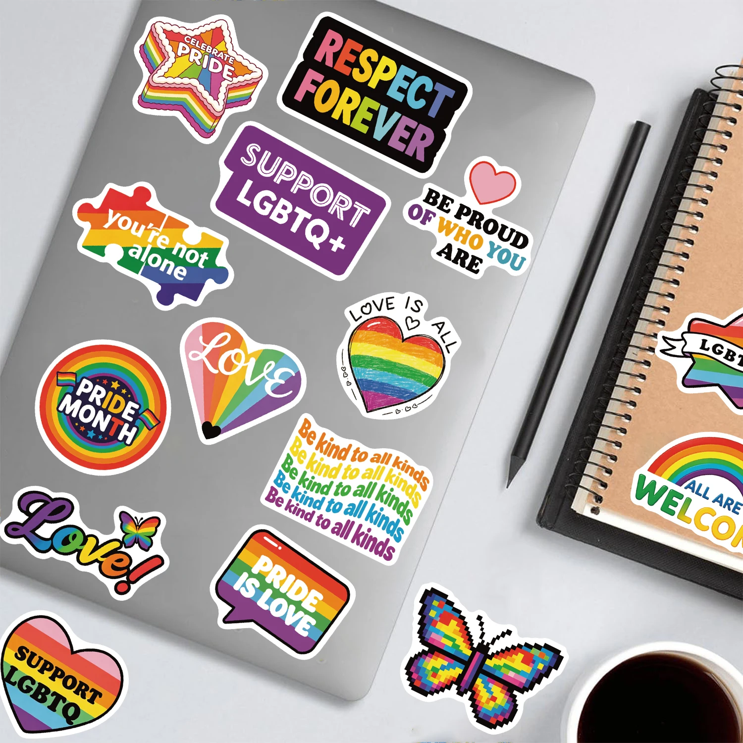 50PCS Pride Month Print Sticker Notebook Scrapbooking PVC Waterproof Aesthetic Bicycle Stationery School Supplies Stickers