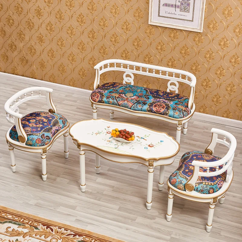 Factory Direct 2026 beauty ivory white chair single double chair oval coffee table living room furniture combination hand-painte