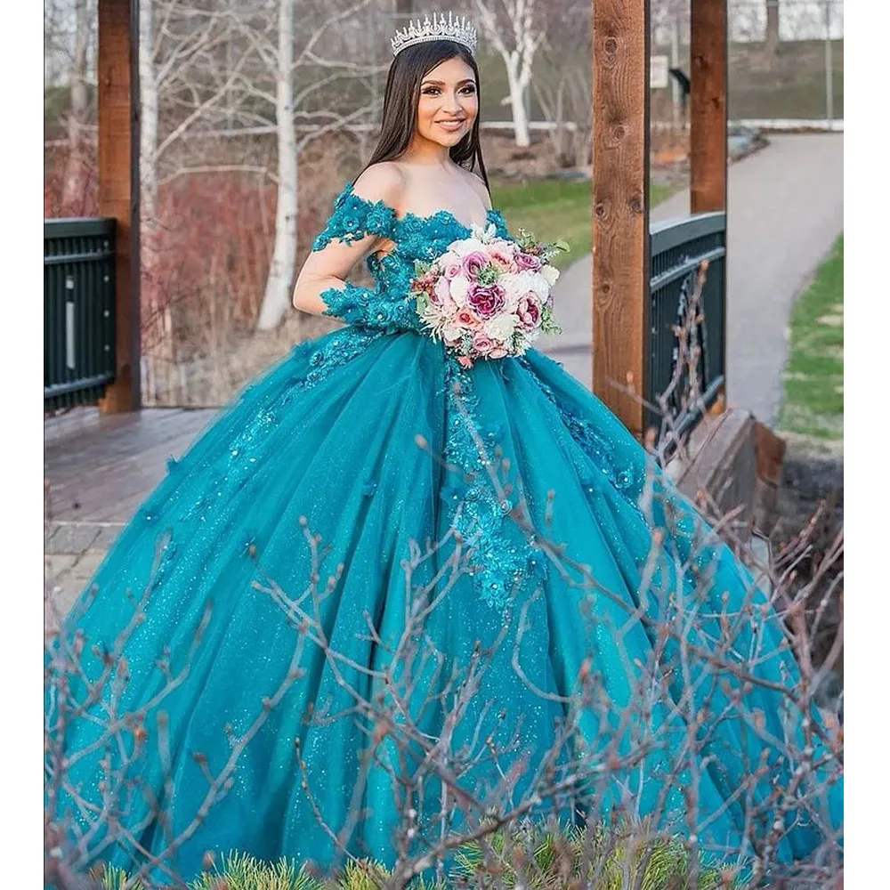 فساتين Princess Quinceanera 2022 مزينة بالدانتيل الحلو 16 فستان بأكمام طويلة vestidos de 15 فساتين حفلات