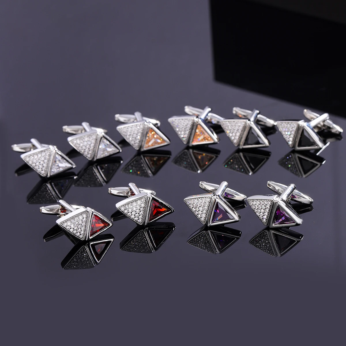 2024 New fashion men's double triangle zircon cufflinks light luxury men's suit accessories French shirt sleeve nail everything