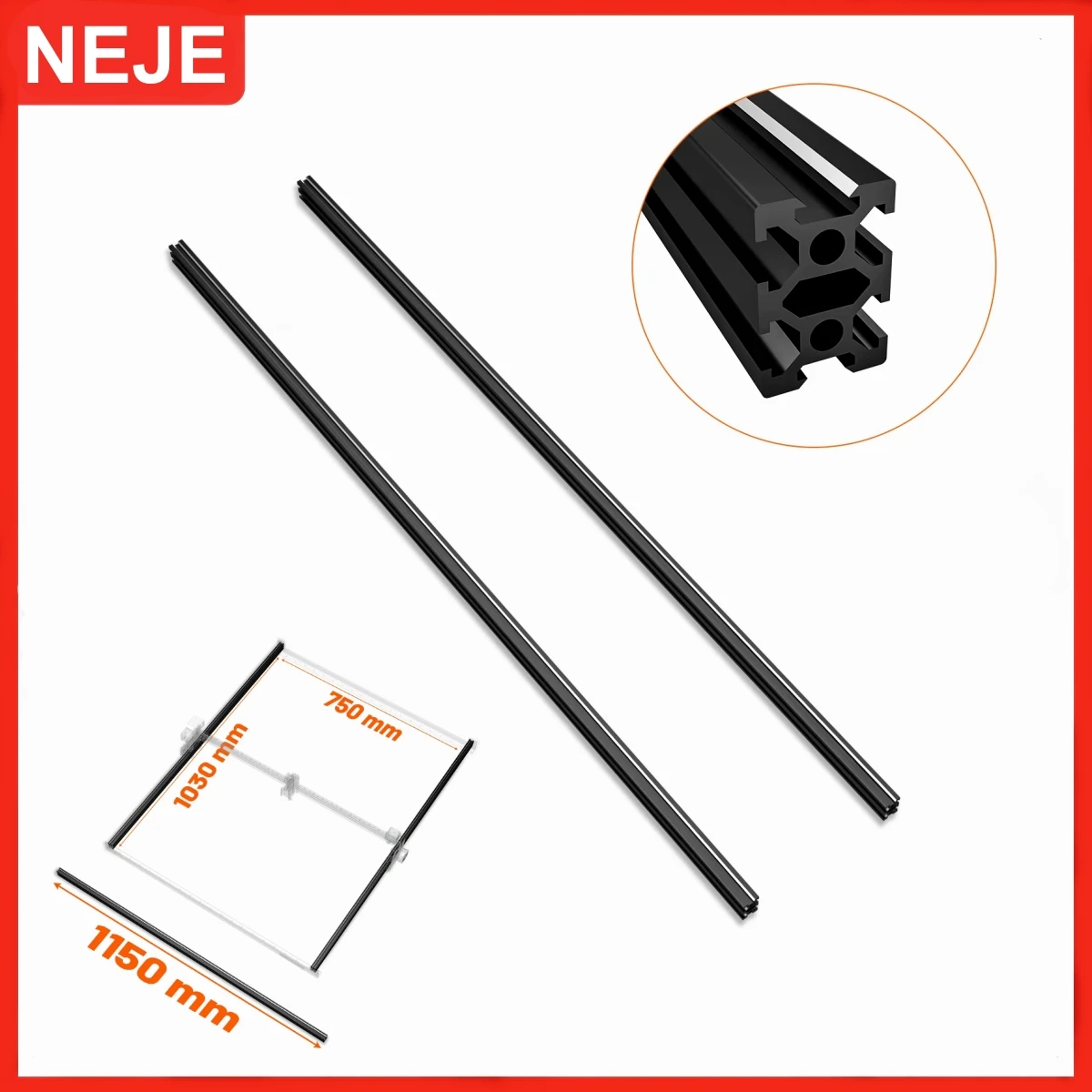 1150mm Aluminum Profile Rail For NEJE MAX 4 Laser Engraver Y-Axis Extension Kit,Expand Working Area to 750*1030mm