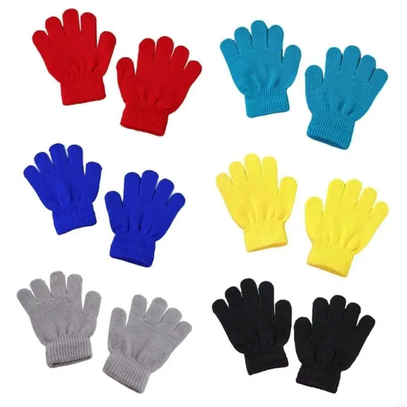 6 أزواج أطفال أطفال شتاء متوكينون قفازات كاملة الإصبع الطالب النيون لون الصلبة في الهواء الطلق ركوب الدراجات القفازات السحرية
