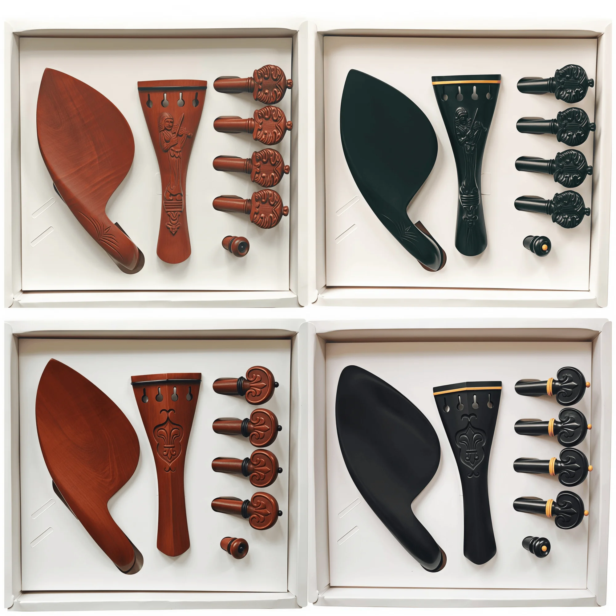 1 set new carved ebony violin parts 4/4 full size jujube wood chin rest  pegs tailpiece endpin accessories