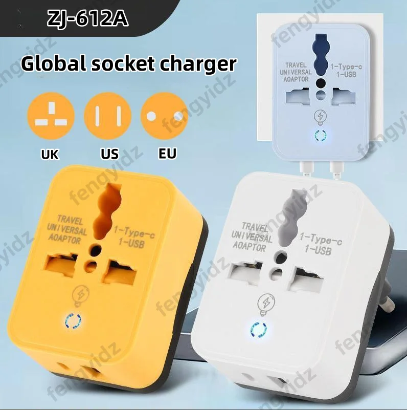 Universeller Reiseadapter mit 1 USB-Typ-C-Anschlüssen, Ladegerät, Adapter, Steckdose, Konverter, Buchse, Stecker, Adapter, Stecker, EU, UK, US